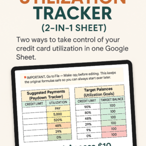 Mozak Credit Utilization Tracker (2-in-1 Sheet)
