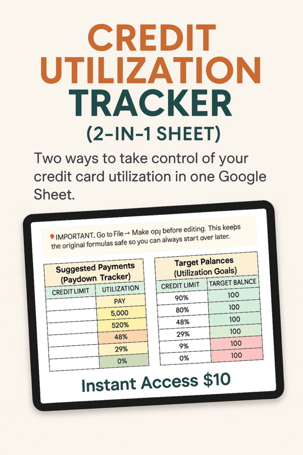 Mozak Credit Utilization Tracker (2-in-1 Sheet)